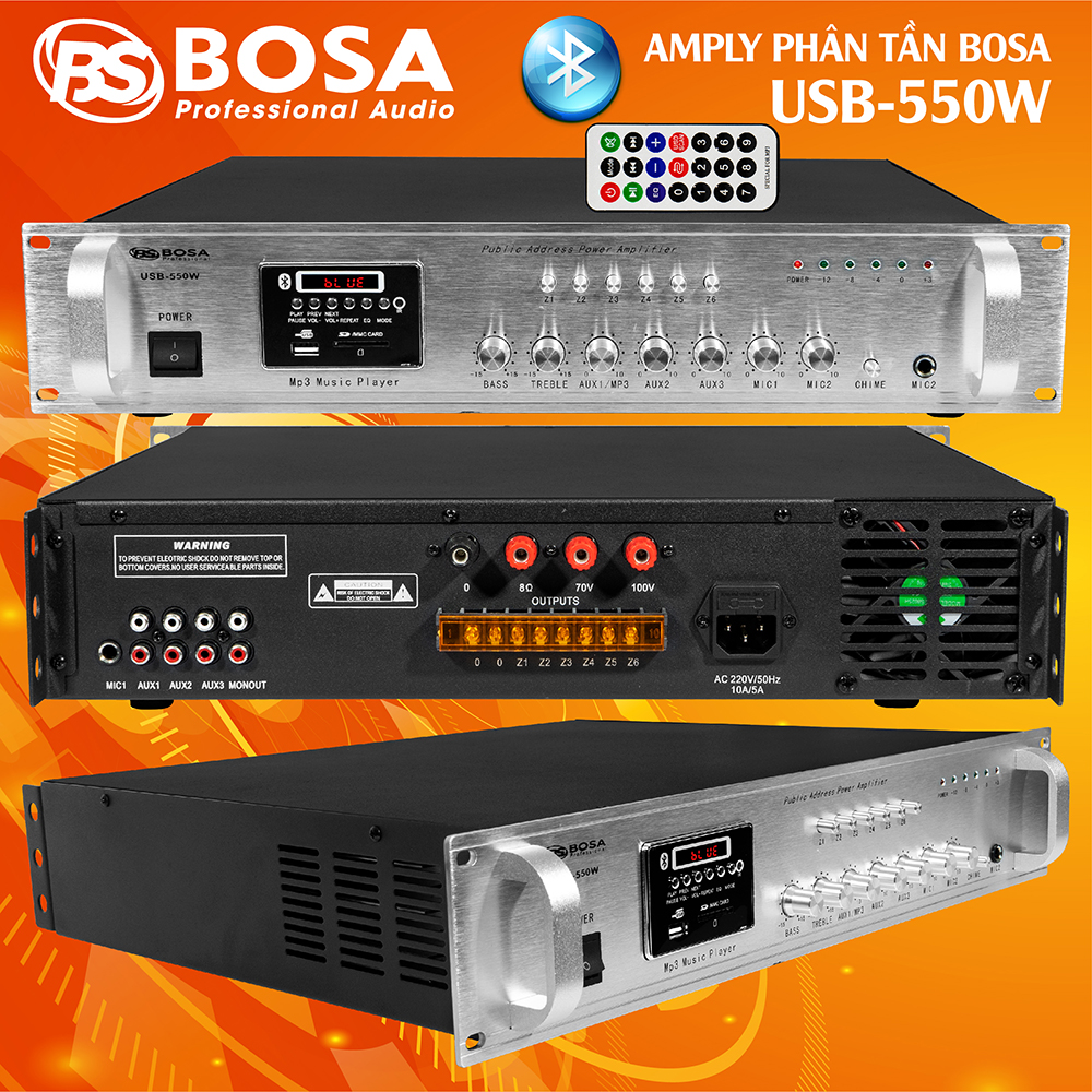 Amply phân tần Bosa USB 550W Bluetooth Remote
